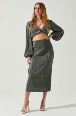 Cataleya Plisse Midi Skirt -Sun Gaia Dresses Shop ACS9143 DARKSAGE 2