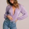 Pleated Deep V Bodysuit -Sun Gaia Dresses Shop ACT13115B LILAC 7