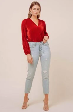 Long Sleeve Plisse Bodysuit 10 Long Sleeve Plisse Bodysuit -Sun Gaia Dresses Shop ACT13115B RUST 1