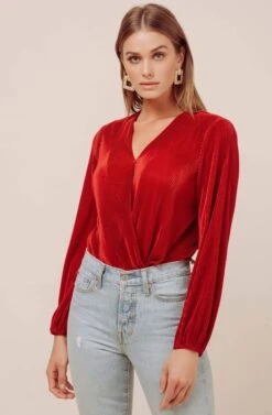 Long Sleeve Plisse Bodysuit 11 Long Sleeve Plisse Bodysuit -Sun Gaia Dresses Shop ACT13115B RUST 3