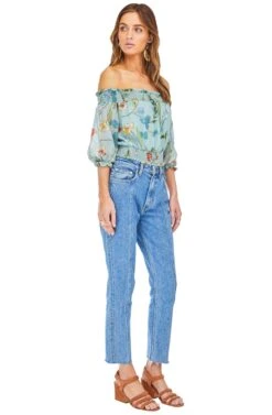 Lucy Off Shoulder Bodysuit -Sun Gaia Dresses Shop ACT13390 SAGE MULTI FLORAL 02