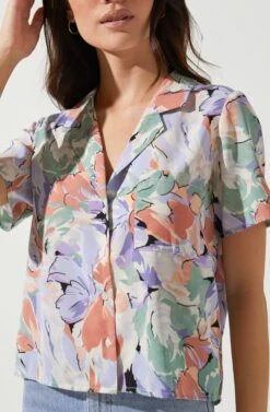 Tourist Floral Button Down Top -Sun Gaia Dresses Shop ACT16041P CORALMULTI 2