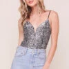 Take The Plunge Metallic Sequin Bodysuit -Sun Gaia Dresses Shop ACT16439 SILVER BLACK 1