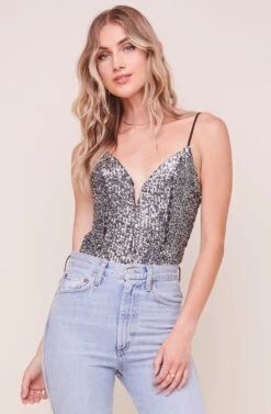 Take The Plunge Metallic Sequin Bodysuit