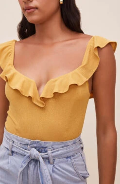 Lala Ruffle Bodysuit -Sun Gaia Dresses Shop ACT16596 DIJONMUSTARD 4