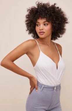 Anissa Plunge Bodysuit -Sun Gaia Dresses Shop ACT16597 WHITE 3