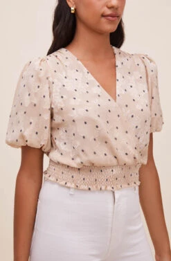 Delta Open Back Top -Sun Gaia Dresses Shop ACT16598 TAUPEBLACKFLORALDOT 3