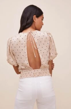 Delta Open Back Top -Sun Gaia Dresses Shop ACT16598 TAUPEBLACKFLORALDOT 5