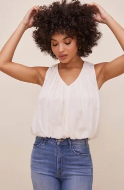 Georgina Sleeveless V Neck Top 12 Georgina Sleeveless V Neck Top -Sun Gaia Dresses Shop ACT16608 IVORY 2