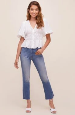 Ora Puff Sleeve Peplum Top -Sun Gaia Dresses Shop ACT16611 WHITE 1