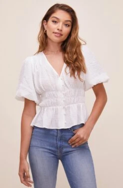 Ora Puff Sleeve Peplum Top -Sun Gaia Dresses Shop ACT16611 WHITE 3