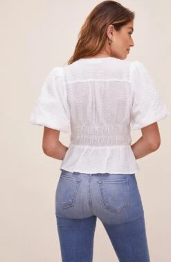 Ora Puff Sleeve Peplum Top -Sun Gaia Dresses Shop ACT16611 WHITE 5