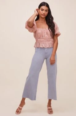 Theron Bubble Sleeve Top -Sun Gaia Dresses Shop ACT16614 PINK TAUPEMULTI 1