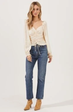 Love Song Ruched Frill Puff Sleeve Top 18 Love Song Ruched Frill Puff Sleeve Top -Sun Gaia Dresses Shop ACT16830B IVORY 1