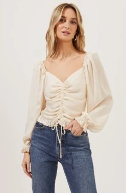 Love Song Ruched Frill Puff Sleeve Top 15 Love Song Ruched Frill Puff Sleeve Top -Sun Gaia Dresses Shop ACT16830B IVORY 2