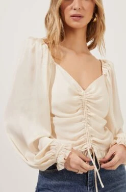 Love Song Ruched Frill Puff Sleeve Top 16 Love Song Ruched Frill Puff Sleeve Top -Sun Gaia Dresses Shop ACT16830B IVORY 4