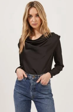 Blakely Draped Satin Long Sleeve Bodysuit