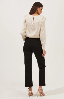 Blakely Draped Satin Long Sleeve Bodysuit -Sun Gaia Dresses Shop ACT16836 CHAMPAGNE 4