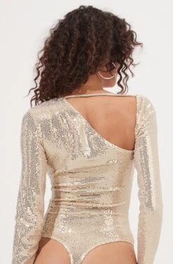 Della Sequin Cutout Bodysuit -Sun Gaia Dresses Shop ACT16847B GOLD 8 2