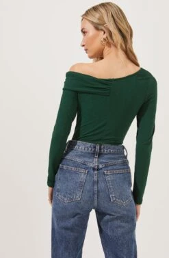 Maricopa Off Shoulder Twist Front Bodysuit -Sun Gaia Dresses Shop ACT16855 GREEN 3