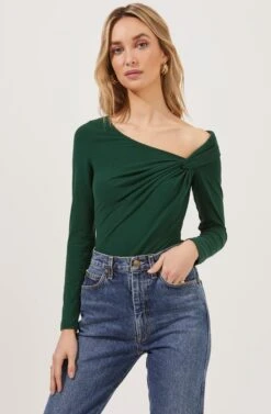 Maricopa Off Shoulder Twist Front Bodysuit -Sun Gaia Dresses Shop ACT16855 GREEN 4