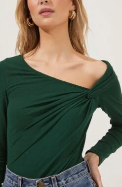 Maricopa Off Shoulder Twist Front Bodysuit -Sun Gaia Dresses Shop ACT16855 GREEN 5