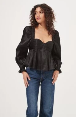 Irene Sweetheart Puff Sleeve Peplum Top -Sun Gaia Dresses Shop ACT16894 BLACKSHINE 2