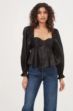 Irene Sweetheart Puff Sleeve Peplum Top