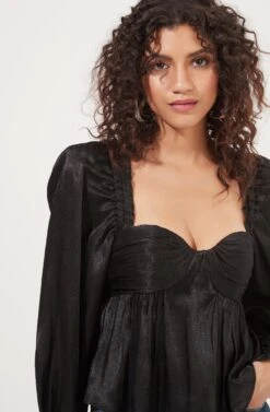 Irene Sweetheart Puff Sleeve Peplum Top -Sun Gaia Dresses Shop ACT16894 BLACKSHINE 4