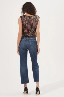 Hollywood Sequin Padded Shoulder Sleeveless Bodysuit -Sun Gaia Dresses Shop ACT16905 BLACK PINKMULTI 4