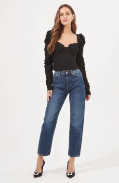 Caldwell Metallic Ruched Sweetheart Neck Top -Sun Gaia Dresses Shop ACT16906 BLACK 1