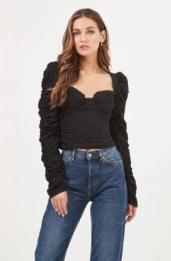 Caldwell Metallic Ruched Sweetheart Neck Top