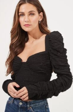 Caldwell Metallic Ruched Sweetheart Neck Top -Sun Gaia Dresses Shop ACT16906 BLACK 3