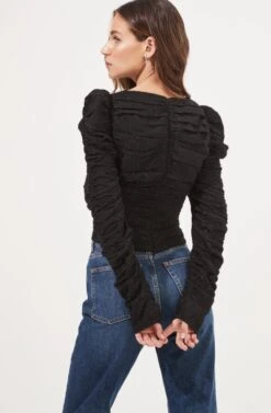 Caldwell Metallic Ruched Sweetheart Neck Top -Sun Gaia Dresses Shop ACT16906 BLACK 6