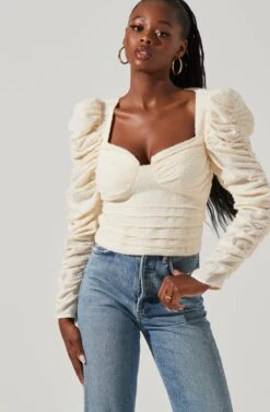 Caldwell Metallic Ruched Sweetheart Neck Top -Sun Gaia Dresses Shop ACT16906 CREAM 3