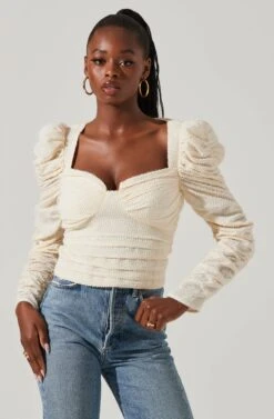 Caldwell Metallic Ruched Sweetheart Neck Top -Sun Gaia Dresses Shop ACT16906 CREAM 4