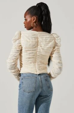 Caldwell Metallic Ruched Sweetheart Neck Top -Sun Gaia Dresses Shop ACT16906 CREAM 5