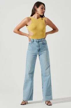 Dixon Sleeveless Cutout Crinkle Bodysuit -Sun Gaia Dresses Shop ACT16971 ELECTRICYELLOW 1