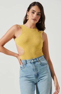 Dixon Sleeveless Cutout Crinkle Bodysuit -Sun Gaia Dresses Shop ACT16971 ELECTRICYELLOW 2