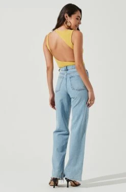 Dixon Sleeveless Cutout Crinkle Bodysuit -Sun Gaia Dresses Shop ACT16971 ELECTRICYELLOW 3