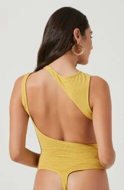 Dixon Sleeveless Cutout Crinkle Bodysuit -Sun Gaia Dresses Shop ACT16971 ELECTRICYELLOW 5
