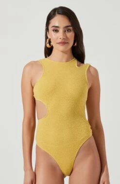 Dixon Sleeveless Cutout Crinkle Bodysuit -Sun Gaia Dresses Shop ACT16971 ELECTRICYELLOW 6
