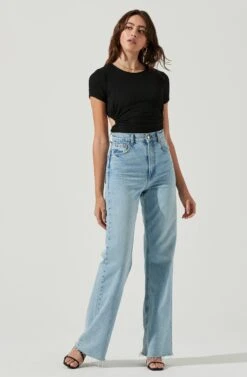 Charlize Cutout Short Sleeve Crinkle Bodysuit -Sun Gaia Dresses Shop ACT16973 BLACK 1