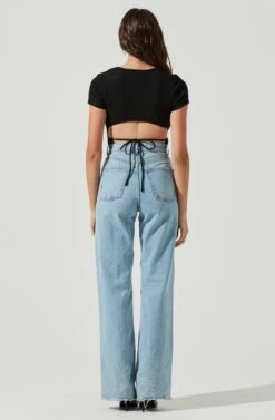 Charlize Cutout Short Sleeve Crinkle Bodysuit -Sun Gaia Dresses Shop ACT16973 BLACK 3