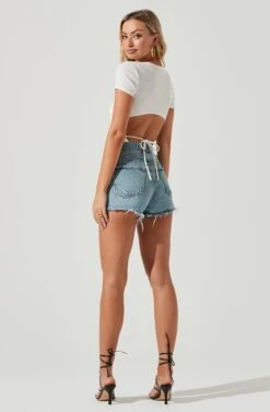 Charlize Cutout Short Sleeve Crinkle Bodysuit -Sun Gaia Dresses Shop ACT16973 WHITE 5