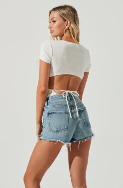 Charlize Cutout Short Sleeve Crinkle Bodysuit -Sun Gaia Dresses Shop ACT16973 WHITE 6