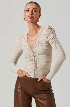 Encino Ruched Long Sleeve Top -Sun Gaia Dresses Shop ACT16978 CREAM 3