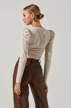 Encino Ruched Long Sleeve Top -Sun Gaia Dresses Shop ACT16978 CREAM 4