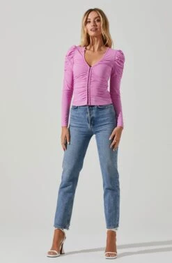 Encino Ruched Long Sleeve Top -Sun Gaia Dresses Shop ACT16978 PINK 2