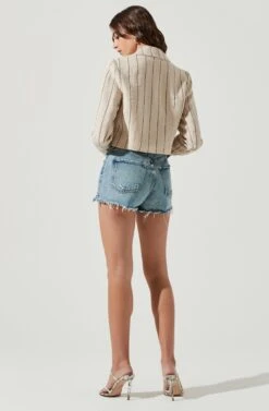 Rozette Cropped Pinstripe Jacket -Sun Gaia Dresses Shop ACT16992 TAN BLACK 3